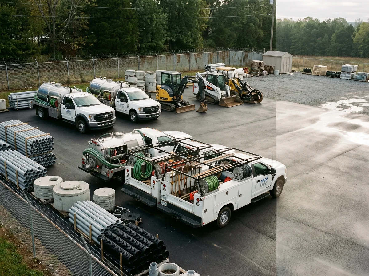 Professional plumbing and excavation equipment ready for service calls and site work.
