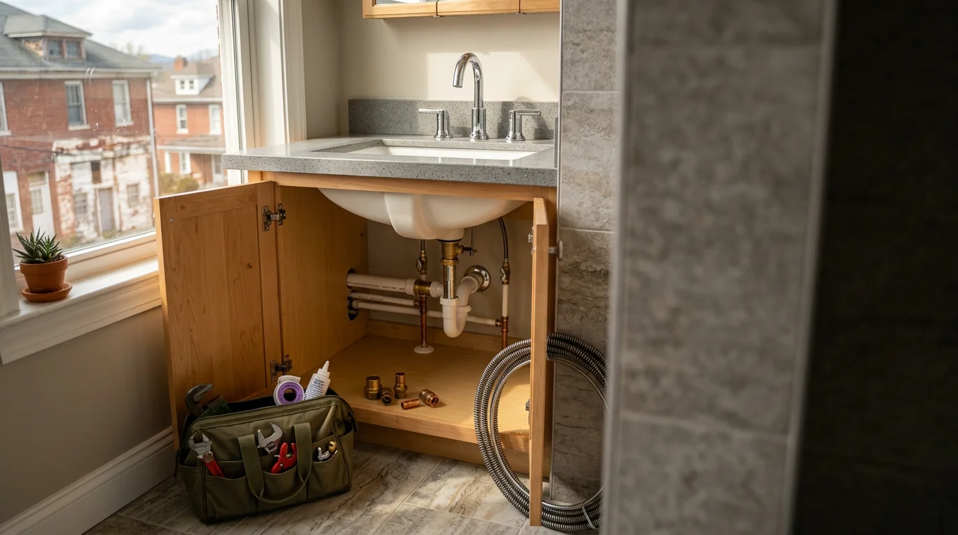 Professional plumber working on residential plumbing in Johnson City Tennessee